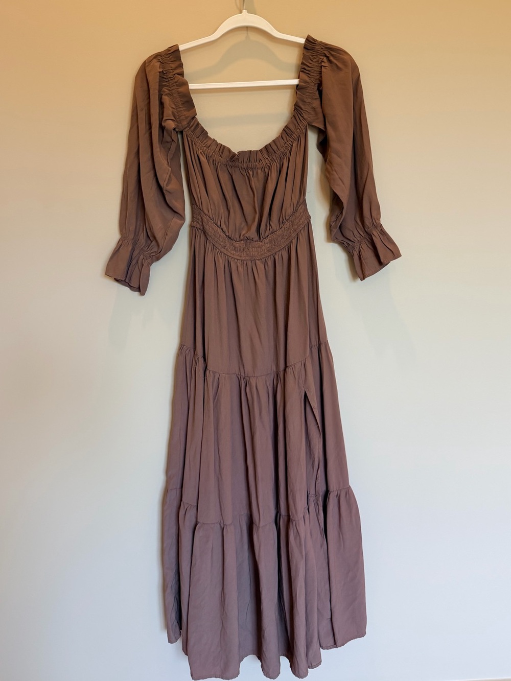 ZESICA Smocked Square Neck Tiered Maxi Dress Brown Size S NWT